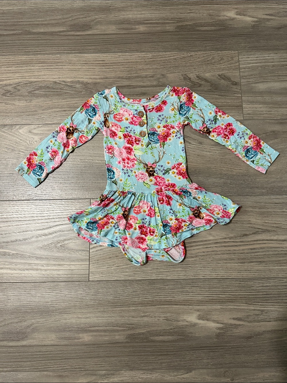 Posh Peanut - 18-24m - Bamboo Fawn Floral Twirl Dress Bodysuit